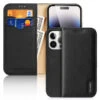 DUX DUCIS Genuine Real Leather Flip RFID Wallet Case For Apple IPhone 15 Pro - Black