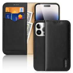 DUX DUCIS Genuine Real Leather Flip RFID Wallet Case For Apple IPhone 15 Pro - Black
