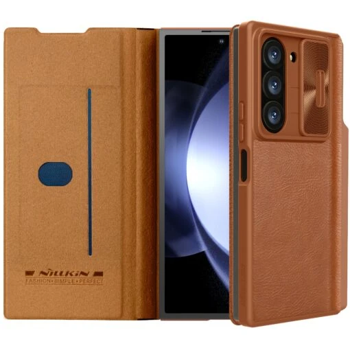 Nillkin Qin Pro Leather Lens Protector Case For Samsung Galaxy Z Fold6 5G - Brown