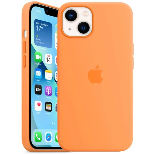 Official Apple Silicone Magsafe Rear Case Cover For Apple IPhone 13 - Marigold / Orange