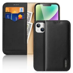 DUX DUCIS Genuine Real Leather Flip RFID Wallet Case For Apple IPhone 15 Plus - Black