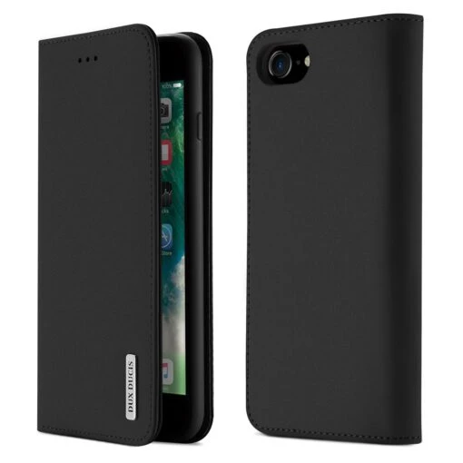 DUX DUCIS Real Genuine Leather Flip Wallet Case For Apple IPhone SE 2022, SE 2020, 8, 7- Black