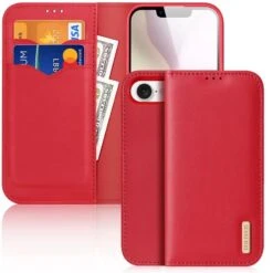 DUX DUCIS Real Leather Flip RFID Wallet Case For Apple IPhone 16e - Red