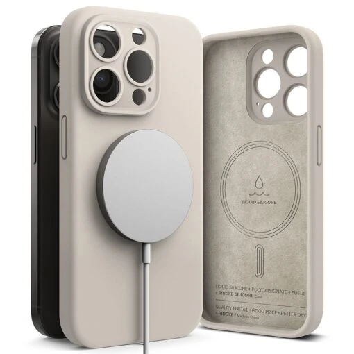 Ringke Slim Silicone Magsafe Matte Rear Case For Apple IPhone 15 Pro Max - Stone