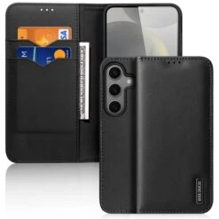 DUX DUCIS Real Leather Flip RFID Wallet Case For Samsung Galaxy S25+ (Plus) - Black