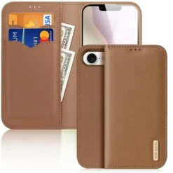 DUX DUCIS Real Leather Flip RFID Wallet Case For Apple IPhone 16e - Brown