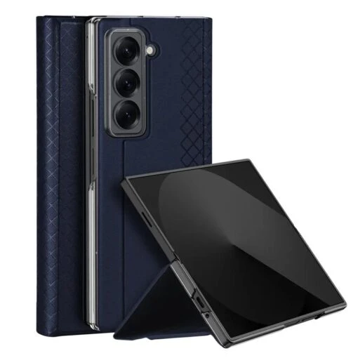 DUX DUCIS Venice Leather Patterned Case Cover For Samsung Galaxy Z Fold SE / W25 - Blue
