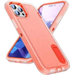 Armoured™ Defend 360 Tough Rugged Case For IPhone 14 Pro - Frosted Clear & Orange