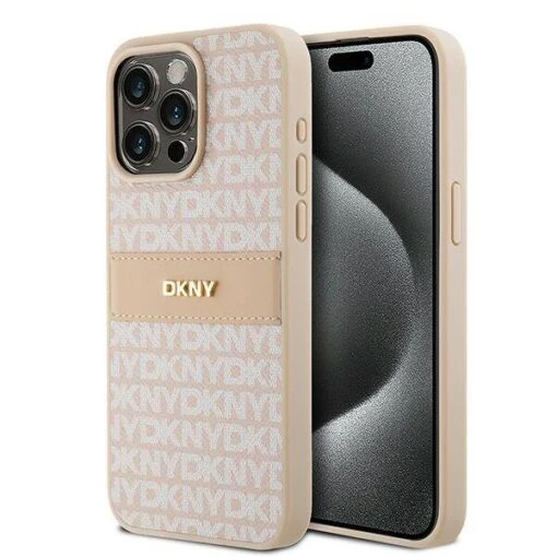 DKNY PU Leather Textured Tonal Stripe Magsafe Rear Case For IPhone 15 Pro Max - Pink