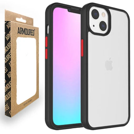 Armoured™ Shield Tough Case For Apple IPhone 13 Mini - Black (Red Buttons)