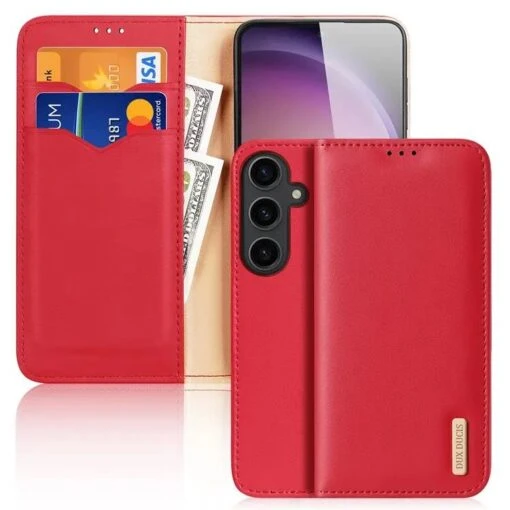 DUX DUCIS Real Leather Flip RFID Wallet Case For Samsung Galaxy S24+ (Plus) - Red