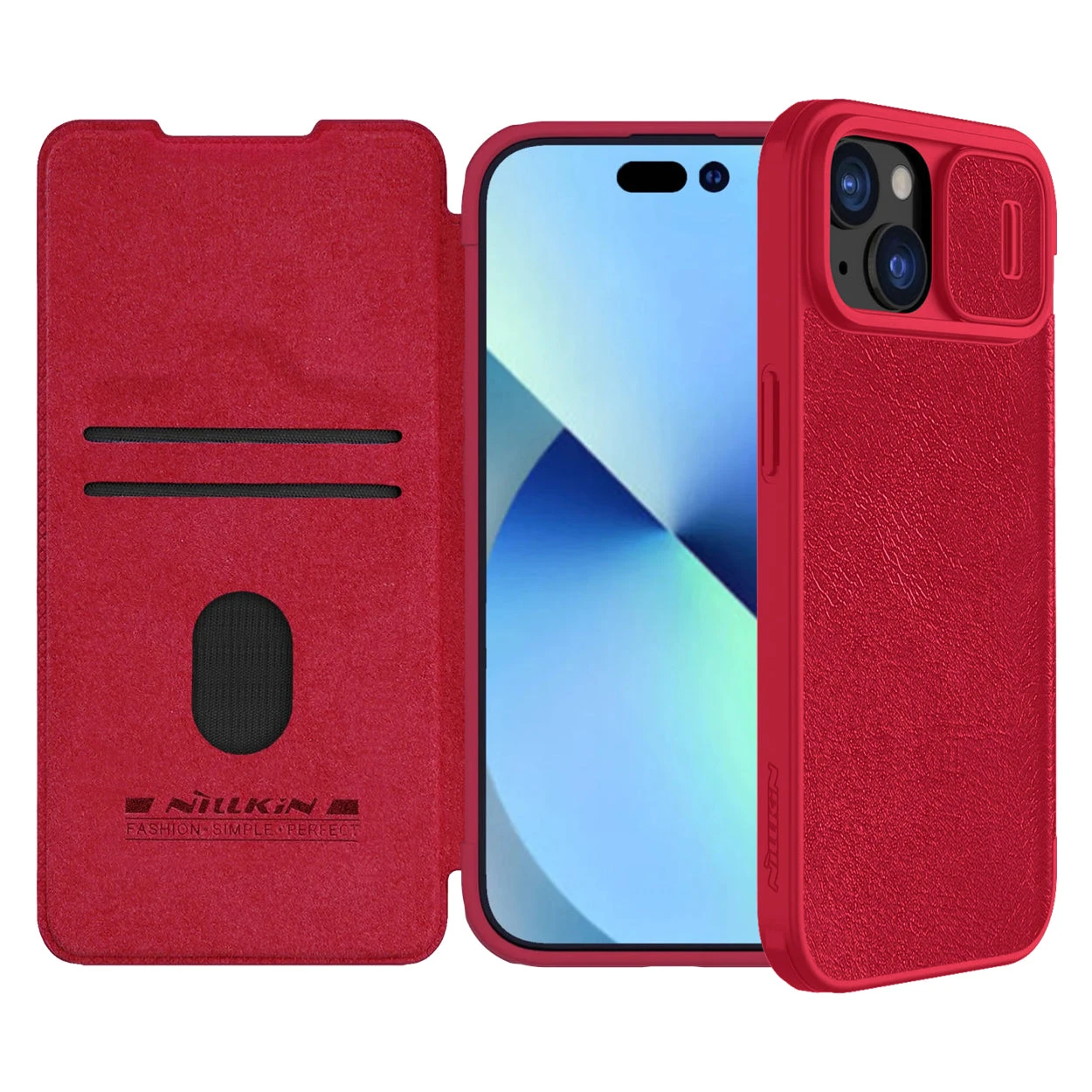 Nillkin Qin Pro Faux Leather Camera Lens Protector Case For Apple IPhone 15 - Red