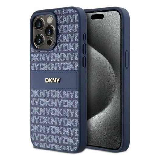 DKNY PU Leather Textured Tonal Stripe Magsafe Rear Case For IPhone 15 Pro Max - Blue