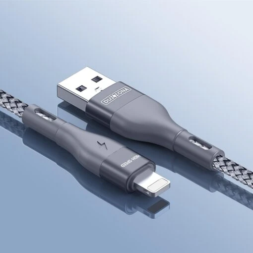 DUZZONA Fast Charge USB-A To Lightning 200cm (2m) Braided Cable - Grey