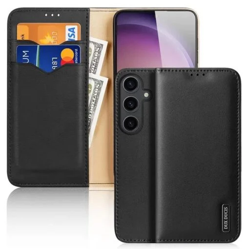 DUX DUCIS Real Leather Flip RFID Wallet Case For Samsung Galaxy S24+ (Plus) - Black