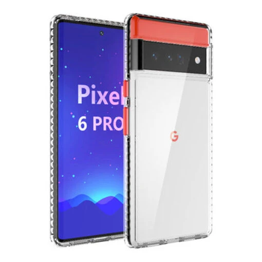 Armoured™ Shock Tough Rugged Case For Google Pixel 6 Pro - Clear / Red Buttons