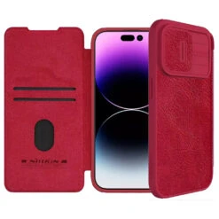 Nillkin Qin Pro Faux Leather Camera Lens Protector Case For Apple IPhone 15 Pro - Red