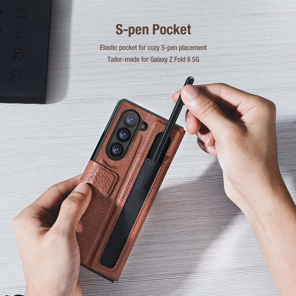 Nillkin Aoge Leather With Pen Holder Case For Samsung Galaxy Z Fold6 5G - Brown - Image 5