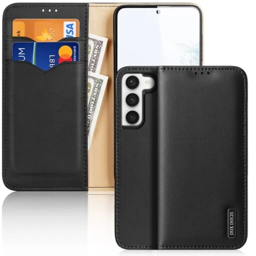 DUX DUCIS Real Leather Flip RFID Wallet Case For Samsung Galaxy S23 - Black