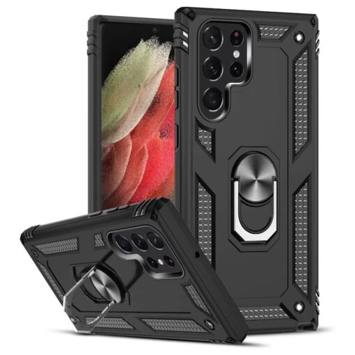Leyi Tough Rugged Protective Case Cover For Samsung Galaxy S22 Ultra - Black