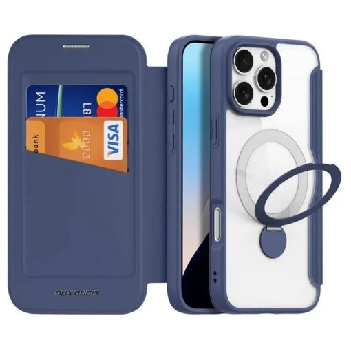 DUX DUCIS Skin X Pro MagSafe Standing Flip Wallet Case For Apple IPhone 16 Pro Max - Blue