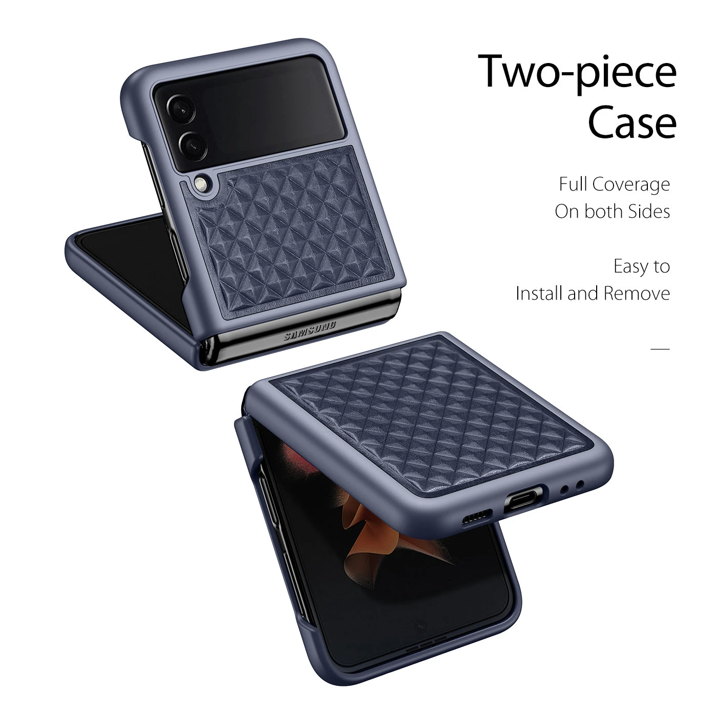 DUX DUCIS Venice Leather Case Cover For Samsung Galaxy Z Flip3 5G - Blue - Image 4