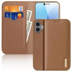 DUX DUCIS Genuine Real Leather Flip RFID Wallet Case For Apple IPhone 16 - Brown