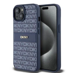 DKNY PU Leather Textured Tonal Stripe Magsafe Rear Case For IPhone 15 - Blue