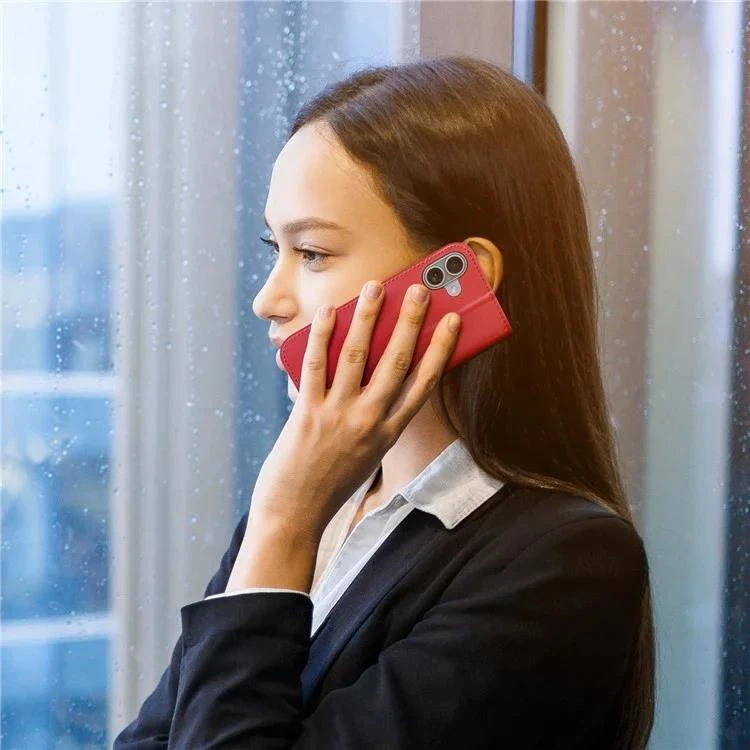 DUX DUCIS Genuine Real Leather Flip RFID Wallet Case For Apple IPhone 16 - Red - Image 7