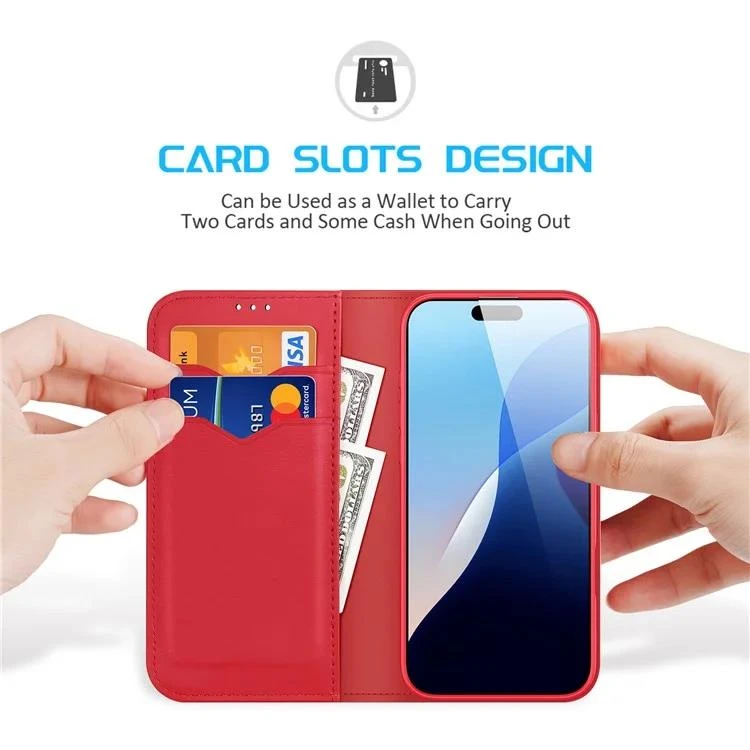DUX DUCIS Genuine Real Leather Flip RFID Wallet Case For Apple IPhone 16 - Red - Image 2
