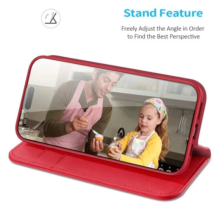 DUX DUCIS Genuine Real Leather Flip RFID Wallet Case For Apple IPhone 16 - Red - Image 6