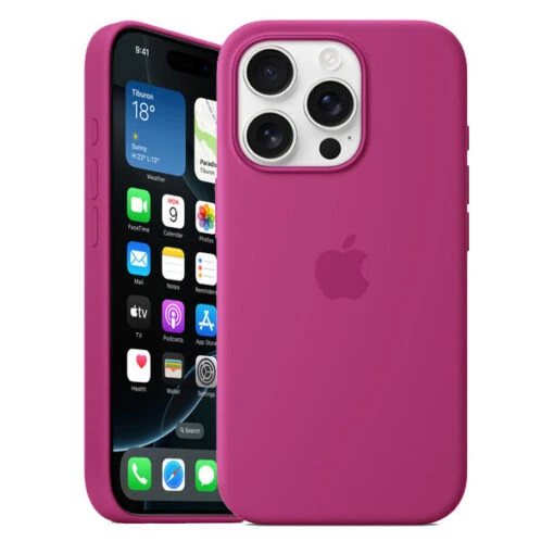 Official Apple Silicone Magsafe Rear Case Cover For IPhone 16 Pro - Fuschia