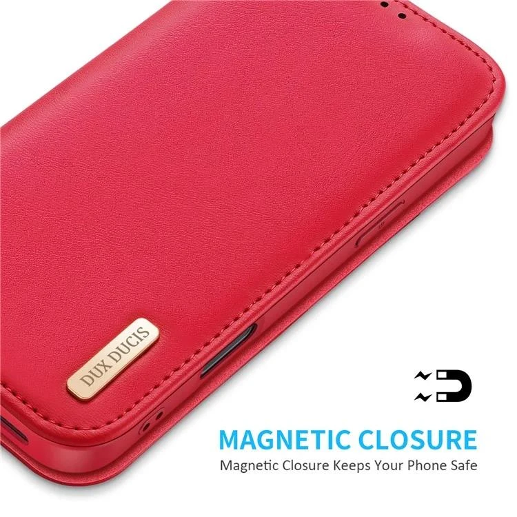 DUX DUCIS Genuine Real Leather Flip RFID Wallet Case For Apple IPhone 16 - Red - Image 5