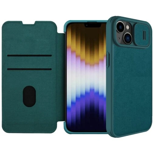 Nillkin Qin Pro Vegan Leather Lens Protector Case For IPhone 14 Plus - Exuberant Green
