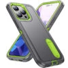 Armoured™ Defend 360 Tough Rugged Case For IPhone 14 Pro - Grey & Neon Green