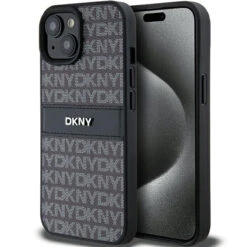 DKNY PU Leather Textured Tonal Stripe Magsafe Rear Case For IPhone 15 - Black