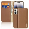 DUX DUCIS Genuine Real Leather Flip RFID Wallet Case For Apple IPhone 15 Pro - Brown