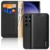 DUX DUCIS Real Leather Flip RFID Wallet Case For Samsung Galaxy S24 Ultra - Black