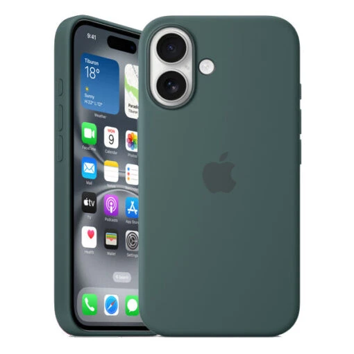 Official Apple Silicone Magsafe Rear Case Cover For IPhone 16 - Lake Green