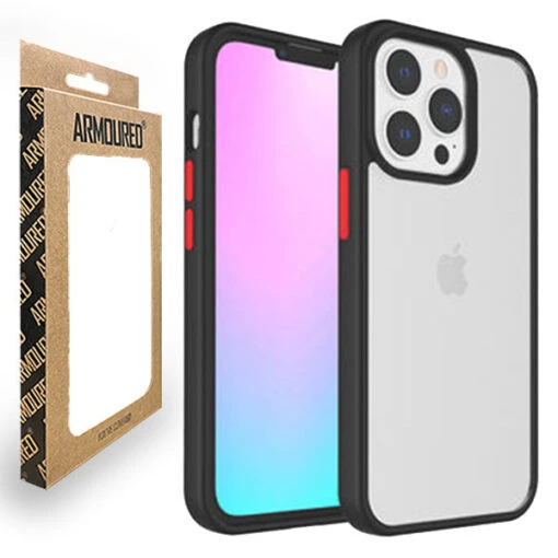 Armoured™ Shield Tough Case For Apple IPhone 13 Pro Max - Black (red Buttons)