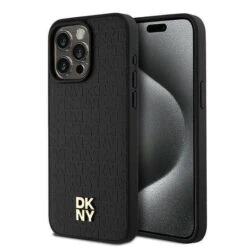 DKNY Leather Monochrome Design With Metal Logo Rear Magsafe Case Cover For IPhone 15 Pro Max - Black