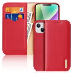 DUX DUCIS Genuine Real Leather Flip RFID Wallet Case For Apple IPhone 15 - Red