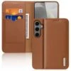 DUX DUCIS Real Leather Flip RFID Wallet Case For Samsung Galaxy S25 - Brown