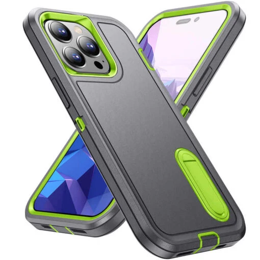 Armoured™ Defend 360 Tough Rugged Case For IPhone 14 Plus - Grey & Neon Green