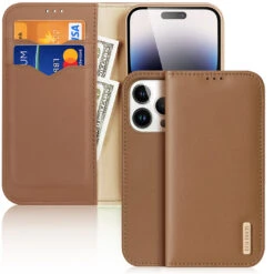 DUX DUCIS Genuine Leather Flip RFID Wallet Case For Apple IPhone 14 Pro - Brown
