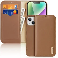 DUX DUCIS Genuine Leather Flip RFID Wallet Case For Apple IPhone 14 Plus - Brown