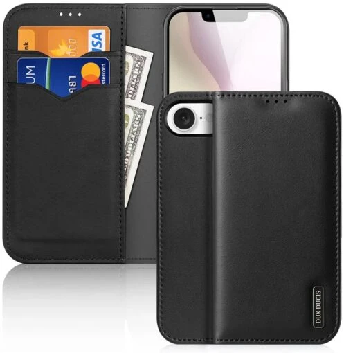DUX DUCIS Real Leather Flip RFID Wallet Case For Apple IPhone 16e - Black