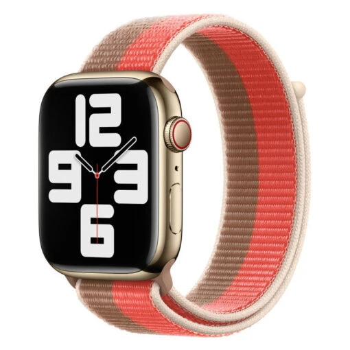 Official Apple Watch 1 2 3 4 5 6 7 8 9 SE Ultra 1&2 Sport Loop Band Strap For 42, 44, 45 & 49mm - Pink Pomelo/Tan
